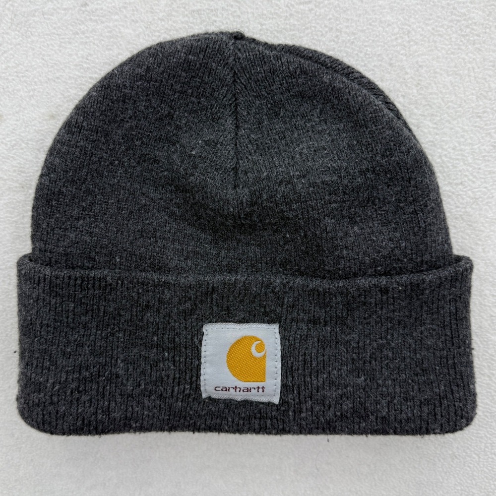 Carhartt Beanie Hat Charcoal Gray Cuff Knit Logo Patch Warm‎ Winter